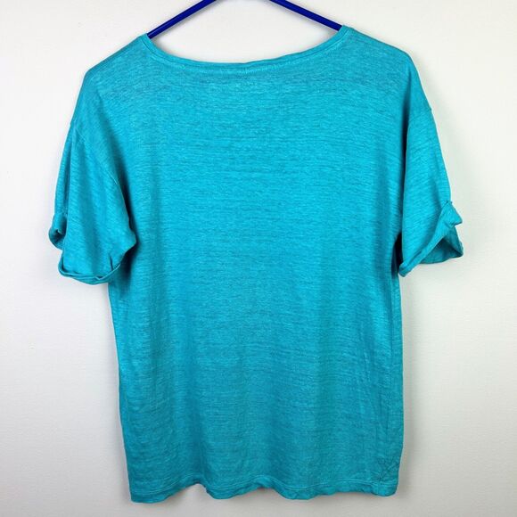 J.Crew 100% Linen Tee Shirt Turquoise Blue Short Cuffed Sleeves Breathable Top S - Picture 5 of 12